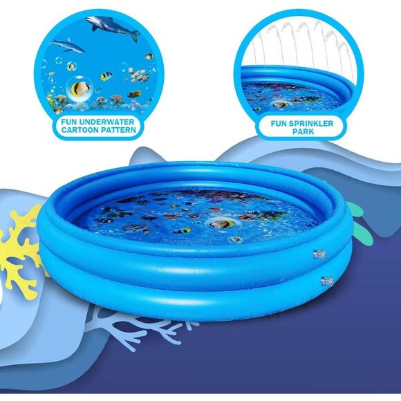 Inflatable Kiddie Pool with Sprinkler for Kids - 120cm 60" Baby Pool for Summer - Picture 4 of 16